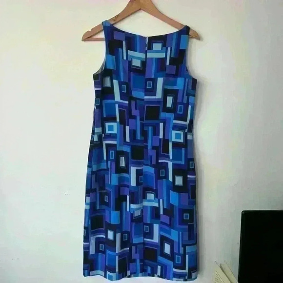 Vintage Allure 90s Blue Purple Abstract Eclectic Sleeveless Unique Dress 8 - Picture 4 of 17